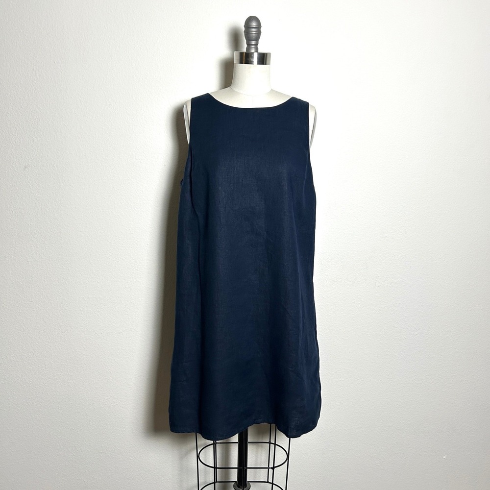 Quince Navy Blue 100% Linen Sleeveless Shift Mini Dress Women Size Medium NWT